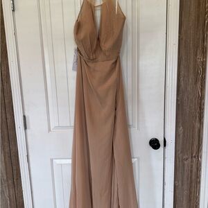 Azazie Tan Halter Wedding Dress